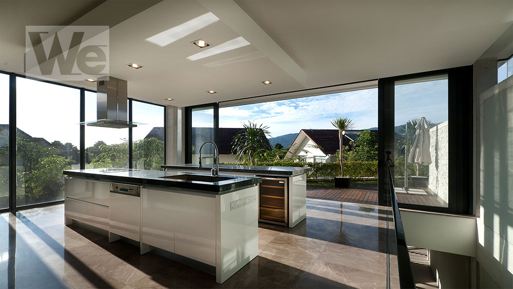 kitchen with sliding door opened